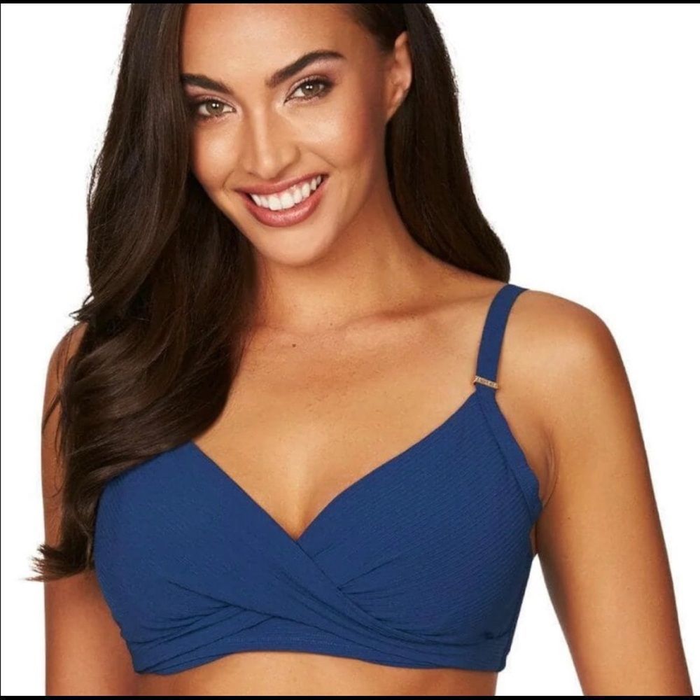Sea Level Australia Riviera Rib Twist Front Convertible Strap Bikini Top Blue 10